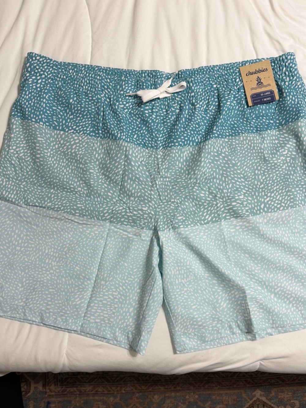chubbies Teal and Light Aqua Gradient Board Shorts with White Speckle